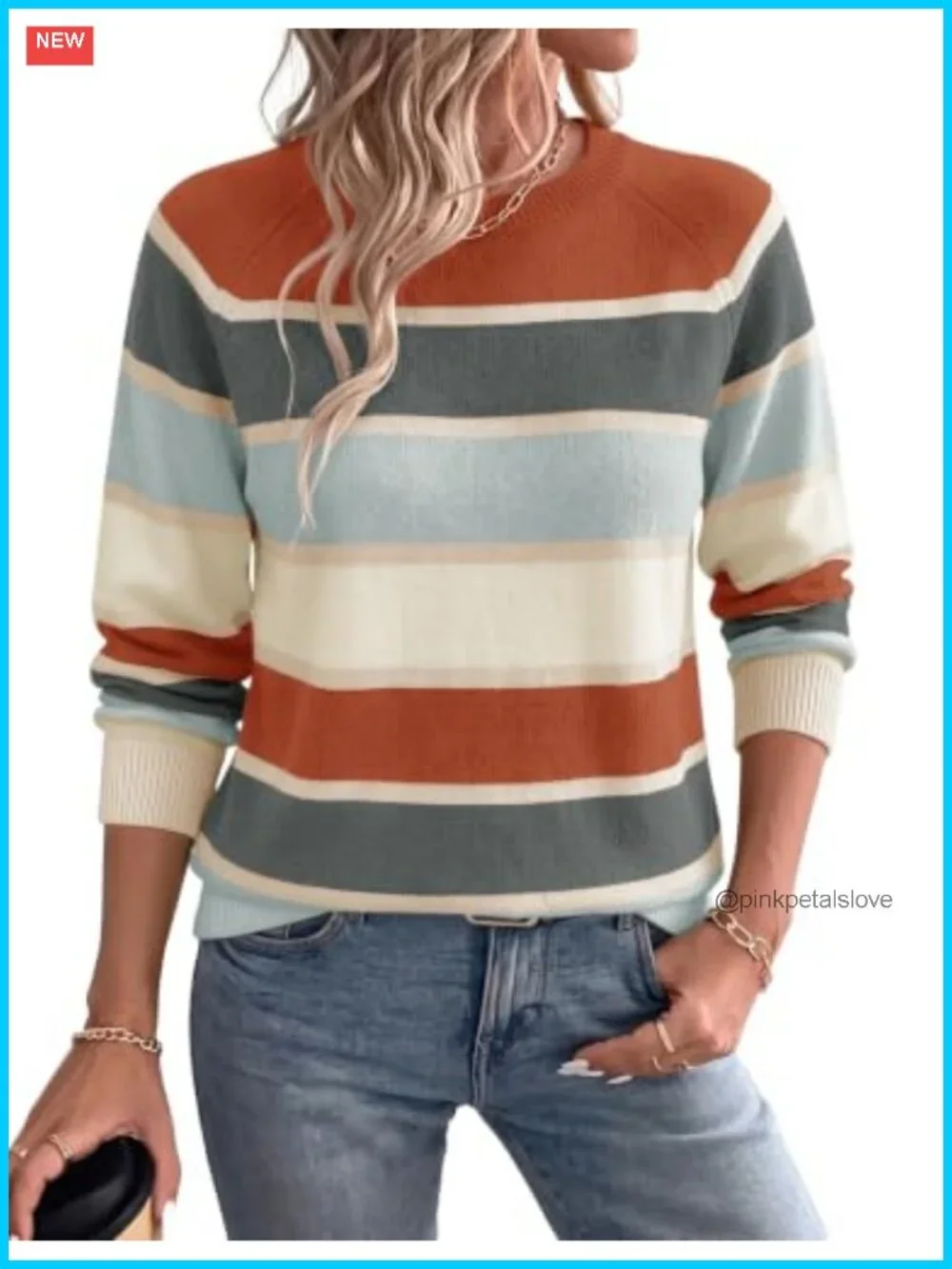Women's Crew Neck Long Sleeve Pullover Sweater Ribbed Knit
